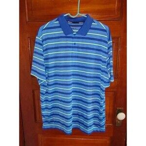 EUC Sz XL Nike Polo Shirt Mens Blue & Green Striped Dri-Fit Golf